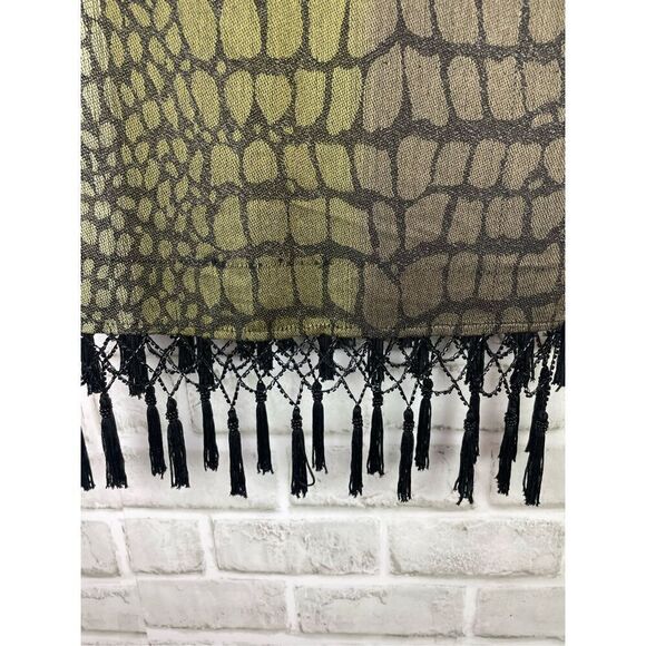 Chicos Scarf Shawl Reversible Beaded Tassels Green Snakeskin Large - Picture 3 of 8